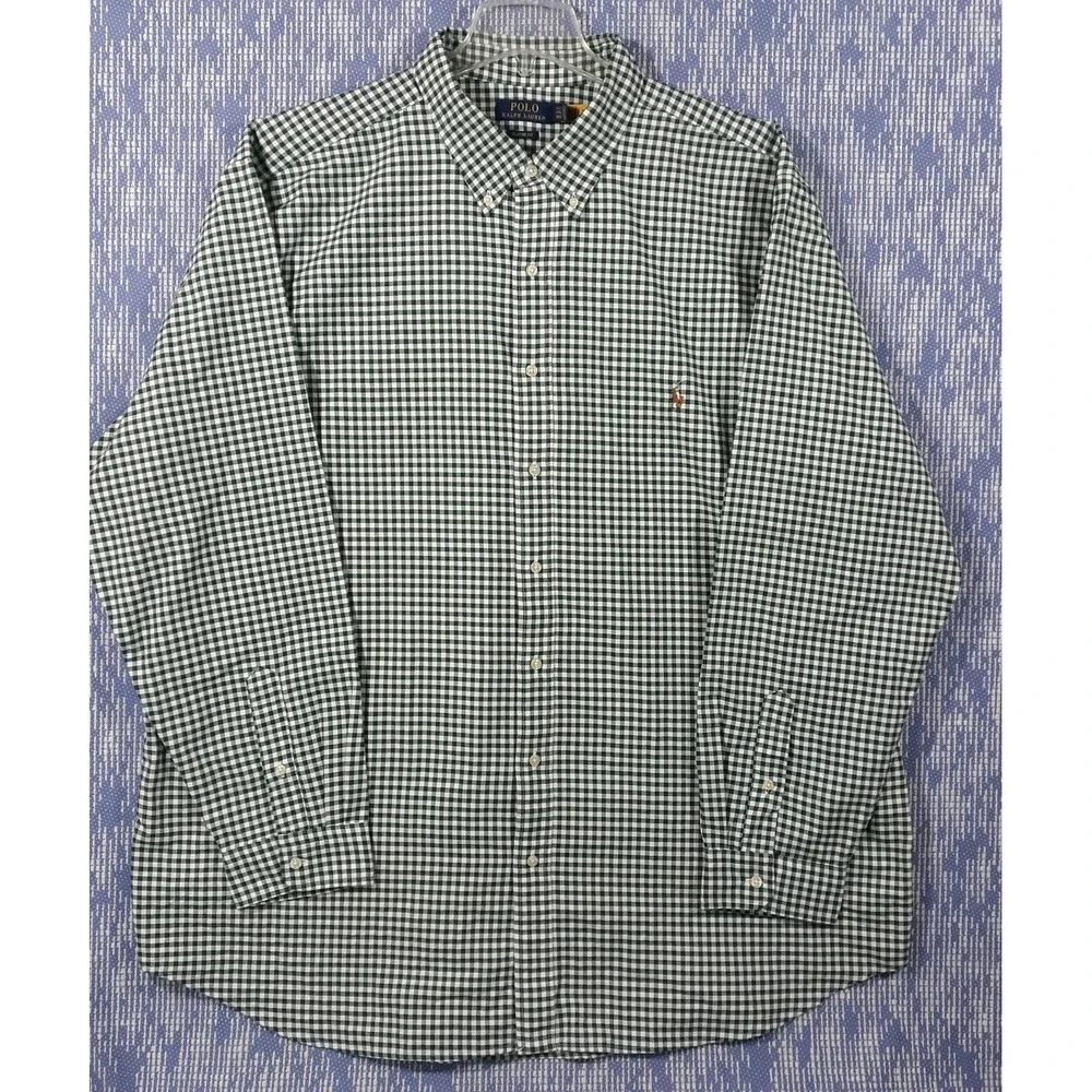 Polo Ralph Lauren Shirt Mens 3XL Tall Classic Fit Pony Green Gingham Plaid